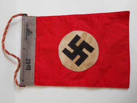 WW2 GERMAN NAZI RARE SA DER NSDAP ADOLF HITLER PARTY MARKED BOTH SIDES FLAG - PENNANT 28CM