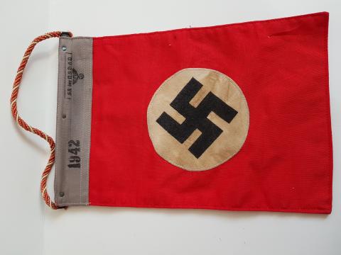 WW2 GERMAN NAZI RARE SA DER NSDAP ADOLF HITLER PARTY MARKED BOTH SIDES FLAG - PENNANT 28CM