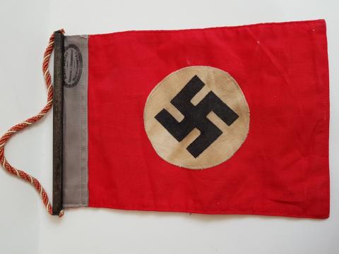 WW2 GERMAN NAZI RARE SA DER NSDAP ADOLF HITLER PARTY MARKED BOTH SIDES FLAG - PENNANT 28CM