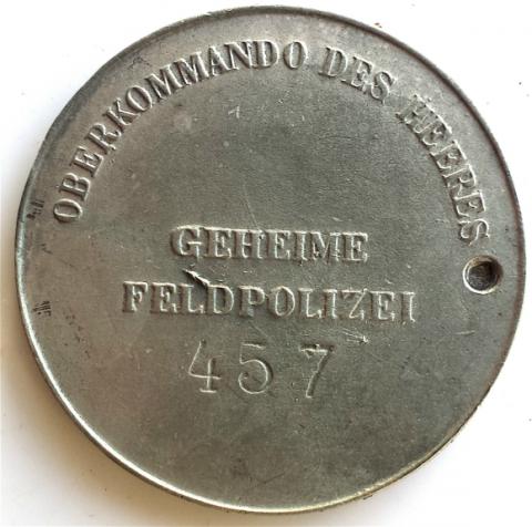 WW2 GERMAN NAZI RARE WAFFEN SS GESTAPO POLIZEI POLICE METAL ID # 457 NICE