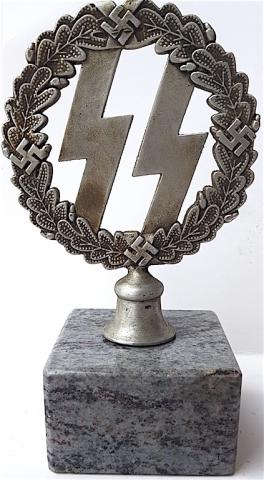 WW2 GERMAN NAZI RARE WAFFEN SS SCHOOL SPORTS COMPETITION TROPHEE ON MARBLE BASE WITH SWASTIKA AND SS RUNES