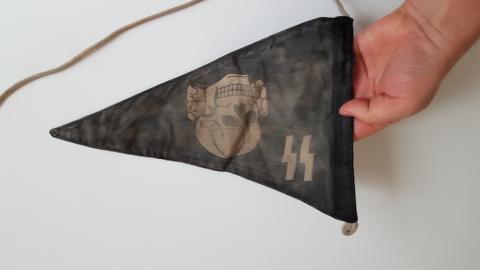 WW2 GERMAN NAZI RARE WAFFEN SS TOTENKOPF CAR PENNANT DOUBLE SIDES SKULL PANZER FLAG