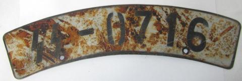 WW2 GERMAN NAZI RARE WAFFEN SS TOTENKOPF DIVISION MOTORCYCLE LICENCE PLATE FOUND IN A LAKE IN EASTERN EUROPE (SOVIETS BATTLE)