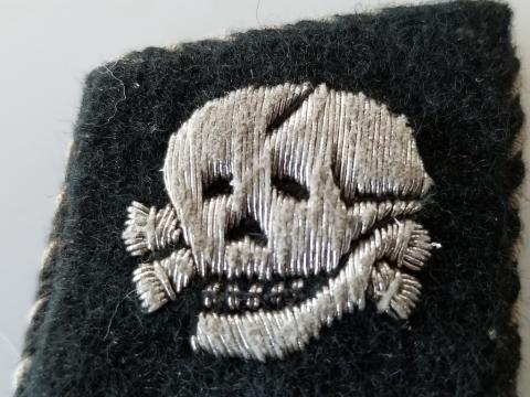 WW2 GERMAN NAZI RARE WAFFEN SS TOTENKOPF OFFICER COLLAR TAB CONCENTRATION CAMP GUARD UNIFORM REMOVED