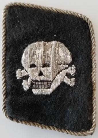 WW2 GERMAN NAZI RARE WAFFEN SS TOTENKOPF OFFICER COLLAR TAB WITH RZM TAG - CONCENTRATION CAMP GUARD UNIFORM REMOVED