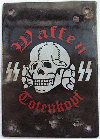 WW2 GERMAN NAZI RARE WALL METAL PLATE OF THE WAFFEN SS TOTENKOPF DIVISION WITH SKULL