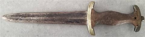 WW2 GERMAN NAZI RELIC FOUND, DENAZIFIED SA DAGGER NO SCABBARD NO EAGLE AND SA PIN - CROSSGUARD IS MARKED WITH THE DISTRICT CODE