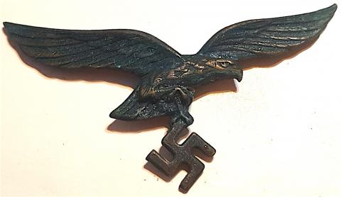 WW2 GERMAN NAZI RELIC FOUND LUFTWAFFE EAGLE CAP INSIGNIA PIN WITH BOTH SOLID PRONGS