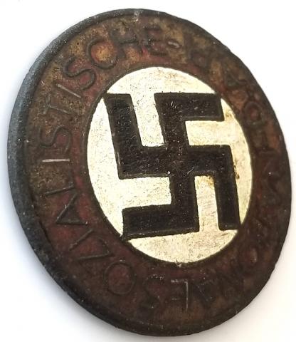 WW2 GERMAN NAZI RELIC FOUND NSDAP MEMBERSHIP PIN BADGE RED EMANEL ADOLF HITLER MEMBER PARTY MAKER RZM