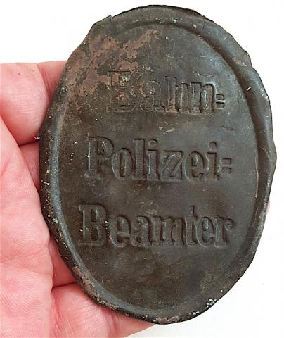 WW2 GERMAN NAZI RELIC FOUND RAILROAD TRAIN POLICE BADGE bahn polizei beamter