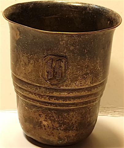 WW2 GERMAN NAZI RELIC FOUND WAFFEN SS SILVER CUP MARKED WITH THE III REICH EAGLE & SWASTIKA