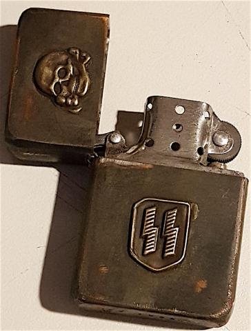 WW2 GERMAN NAZI RELIC WAFFEN SS TOTENKOPF ZIPPO LIGHTER WITH NEW INSIDE - WORKING CONDITION - MADE BY RZM, ENGRAVED WITH III REICH EAGLE AND SWASTIKA