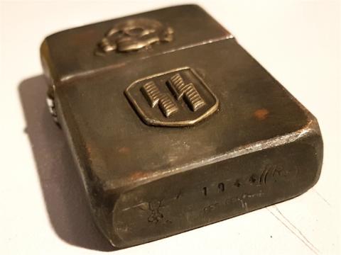 WW2 GERMAN NAZI RELIC WAFFEN SS TOTENKOPF ZIPPO LIGHTER WITH NEW INSIDE - WORKING CONDITION - MADE BY RZM, ENGRAVED WITH III REICH EAGLE AND SWASTIKA