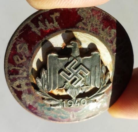 WW2 GERMAN NAZI SA SS ALLES FUR DEUTSCHLAND EMANEL PIN MARKED NSDAP 1930 ON THE BACK - RELIC FOUND