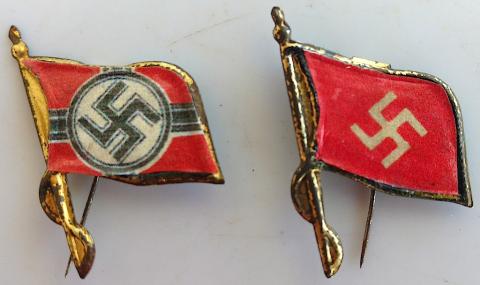 WW2 GERMAN NAZI SET OF 2 NICE TINY FLAGS PINS MARKED