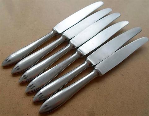 WW2 GERMAN NAZI SET OF 6 WAFFEN SS BUTTER KNIVES SILVERWARE SET WITH SS RUNES ENGRAVED