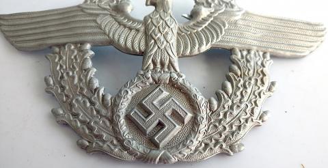 WW2 GERMAN NAZI SS GESTAPO POLICE UNISSUED ALUMINIUM INSIGNIA FOR HELMET