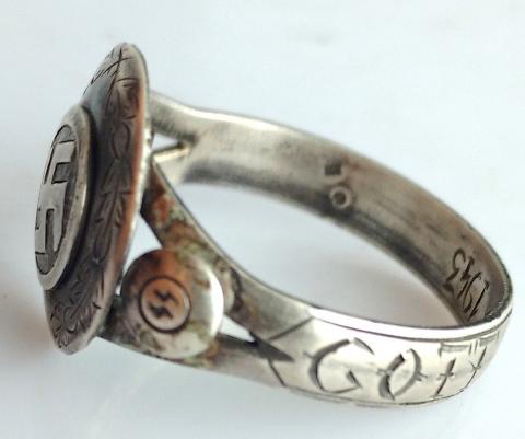 WW2 GERMAN NAZI SWASTIKA WAFFEN SS RING WITH SS RUNES MARKED