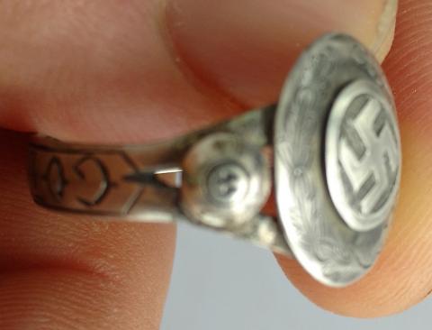 WW2 GERMAN NAZI SWASTIKA WAFFEN SS RING WITH SS RUNES MARKED