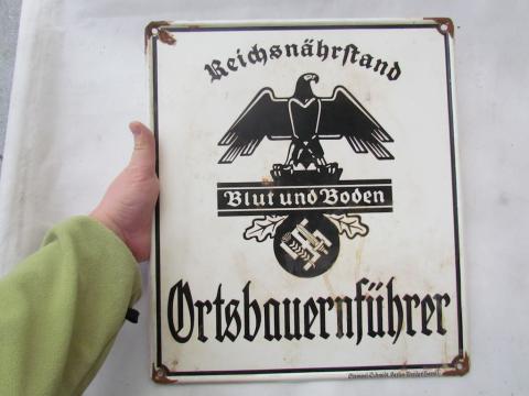 WW2 GERMAN NAZI THIRD REICH LOCAL NSDAP VILLAGE ADMINISTRATION "Ortsbauernführer" PLATE SIGN WITH SWASTIKA