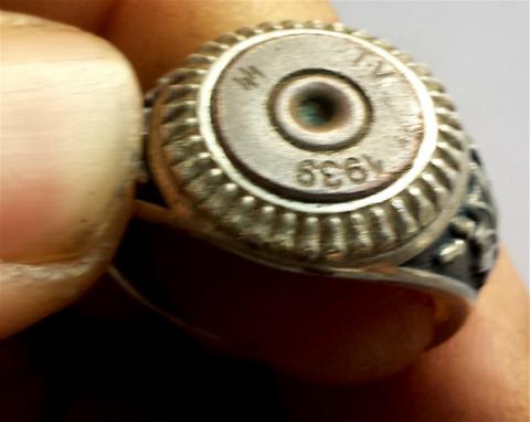 WW2 GERMAN NAZI UNIQUE AMAZING WAFFEN SS OFFICER BULLET MADE OF RING WITH OAK LEAVES WOW !