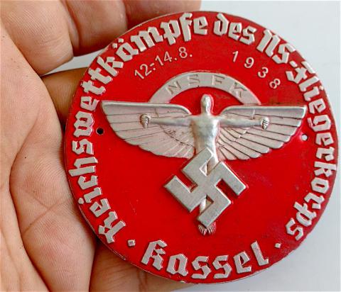 WW2 GERMAN NAZI VERY NICE LARGE ALUMINIUM NSDAP PARAMILITARY NSFK LICENCE MOTORCYCLE CAR PLATE N.S.F.K National Socialist Flyers Corps 