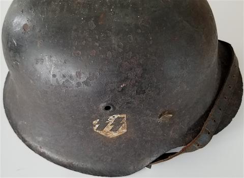 WW2 GERMAN NAZI VERY NICE M42 SINGLE DECAL WAFFEN SS COMPLETE SS-BLACK HELMET WITH AMAZING LINER PATINA, MATCHED CHINSTRAP AND 70% DECAL REMAIN WW2 GERMAN NAZI VERY NICE M42 SINGLE DECAL WAFFEN SS COMPLETE SS-BLACK HELMET WITH AMAZING LINER PATINA, MATCHED CHINSTRAP AND 70% DECAL REMAIN