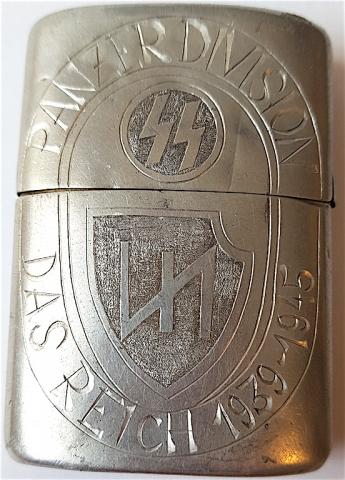 WW2 GERMAN NAZI VERY NICE UNIQUE WAFFEN SS DAS REICH PANZER GRENADIER DIVISION ZIPPO LIGHTER WITH NICE ENGRAVES AND TANK BADGE ENGRAVE
