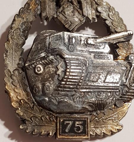 WW2 GERMAN NAZI VERY RARE AND LOW NUMBER ISSUED WAFFEN SS OR HEER - A SPECIAL GRADE TANK BADGE AWARD FOR 75 PANZER ENGAGEMENTS, BY JOSEF FEIX & SÖHNE RELIC FOUND