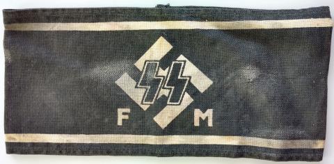 WW2 GERMAN NAZI VERY RARE FM - SS ARMBAND WITH RZM MAKER TAG - GIVEN TO THOSE WHO MADE SPECIAL $$ CONTRIBUTION TO THE WAFFEN SS