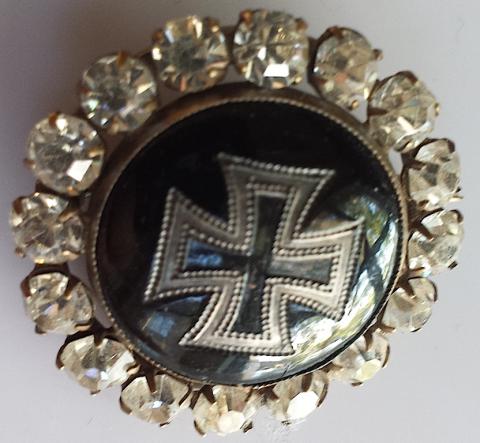 WW2 GERMAN NAZI VERY RARE IRON CROSS PIN WITH DIAMONDS