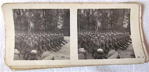 WW2 GERMAN NAZI VERY RARE SET OF 6 X2 PHOTOS + GOOGLE "Die Soldaten des Führers im Felde" SHOWING WEHRMACHT DURING PARADE AND GOING TO BATTLE.
