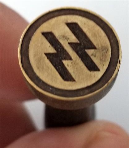 WW2 GERMAN NAZI VERY RARE WAFFEN SS FELDPOST STAMPER IN BRASS STAMPING SS RUNES ON LETTERS