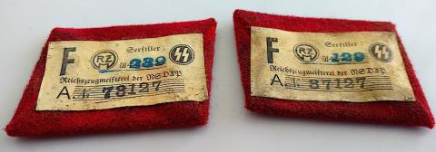 WW2 GERMAN NAZI VERY RARE WAFFEN SS VOLOUNTEERS ITALIAN TUNIC REMOVED MATCHED SET COLLAR TABS WITH BOTH RZM TAGS REMAIN