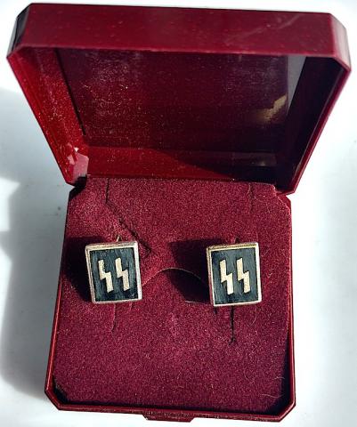 WW2 GERMAN NAZI WAFFEN SS ALLGEMEINE OR WAFFEN SS MEMBERSHIP CUFFLINKS SET IN CASE, MARKED RZM, RARE.