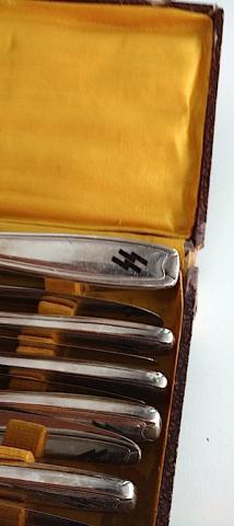 WW2 German Nazi Waffen SS french Paris occupation set of SS knifes in case silverware