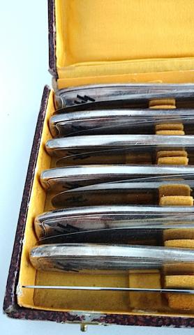 WW2 German Nazi Waffen SS french Paris occupation set of SS knifes in case silverware