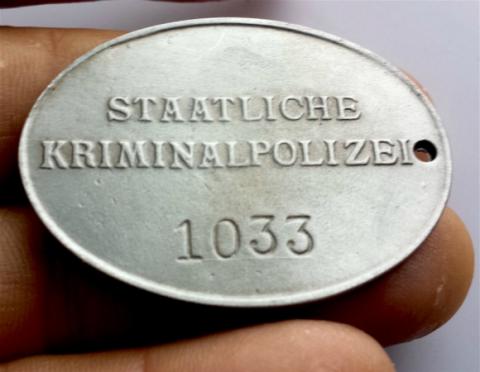 WW2 GERMAN NAZI WAFFEN SS GESTAPO KRIMINAL POLICE POLIZEI METAL ID NUMBERED