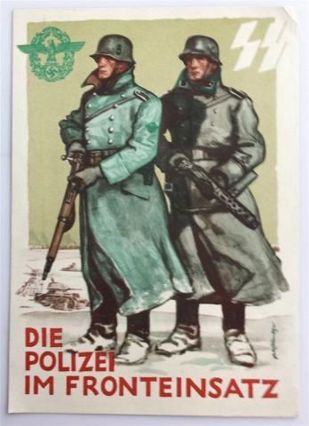 WW2 GERMAN NAZI WAFFEN SS GESTAPO POLICE PROPAGANDA POSTCARD WOW 