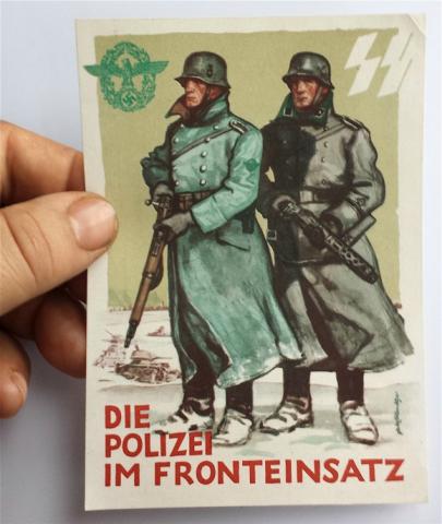WW2 GERMAN NAZI WAFFEN SS GESTAPO POLICE PROPAGANDA POSTCARD WOW 