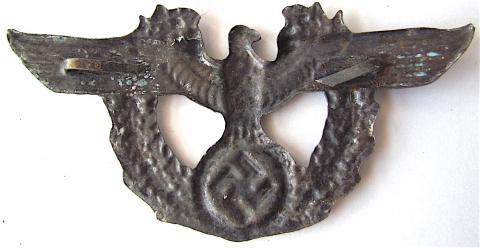 WW2 GERMAN NAZI WAFFEN SS GESTAPO POLIZEI BERLIN POLICE CAP LARGE INSIGNIA WITH BOTH PRONGS - WITH NICE EAGLE AND SWASTIKA OF THE III REICH