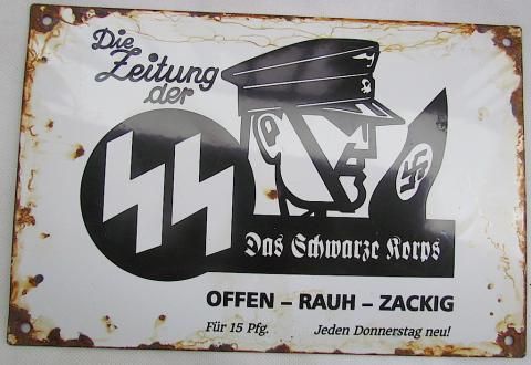 WW2 GERMAN NAZI WAFFEN SS GESTAPO POLIZEI METAL SIGN FROM Das Schwarze Korps SS GAZETTE