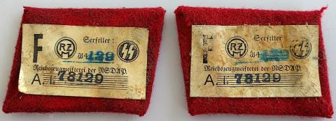 WW2 GERMAN NAZI WAFFEN SS ITALIAN COLLAR TAB SET WITH BOTH RZM MAKER TAG ON THE BACK