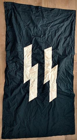 WW2 GERMAN NAZI WAFFEN SS LARGE BLACK SS FLAG DOUBLE SIZE WITH POLE HANGER