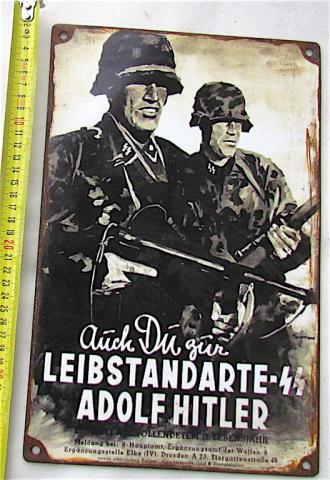 WW2 GERMAN NAZI WAFFEN SS LEIBSTANDARTE-SS ADOLF HITLER PERSONAL BODYGUARD DIVISION 1st SS Panzer Division LSSAH PANEL SIGN RELIC FOUND