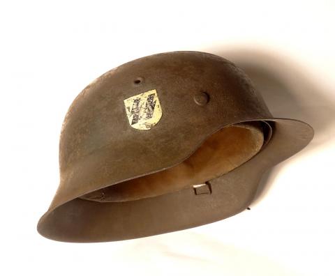 WW2 GERMAN NAZI WAFFEN SS M42 MARKED NAME SINGLE DECAL HELMET