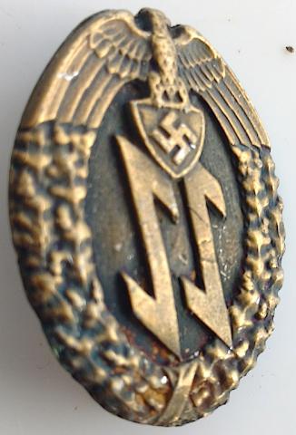 WW2 GERMAN NAZI WAFFEN SS METAL BADGE PIN RZM AND SS RUNES MARKED