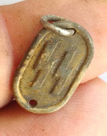 WW2 GERMAN NAZI WAFFEN SS METAL TAG WITH SS RUNES RELIC FOUND