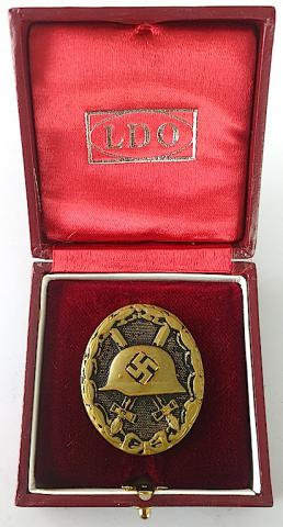 WW2 GERMAN NAZI WAFFEN SS OR WEHRMACHT LDO CASED WOUND BADGE AWARD IN GOLD WOW