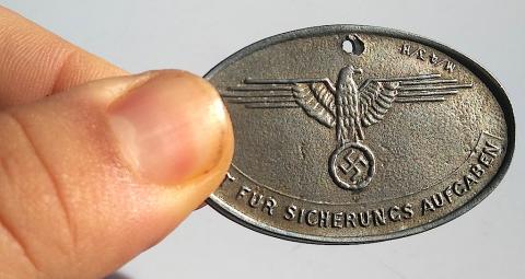 WW2 GERMAN NAZI WAFFEN SS RARE AUSWEIS METAL ID NUMBERED DANZIG POLICE GESTAPO SS SECURITY OFFICE WITH EAGLE & SWASTIKA